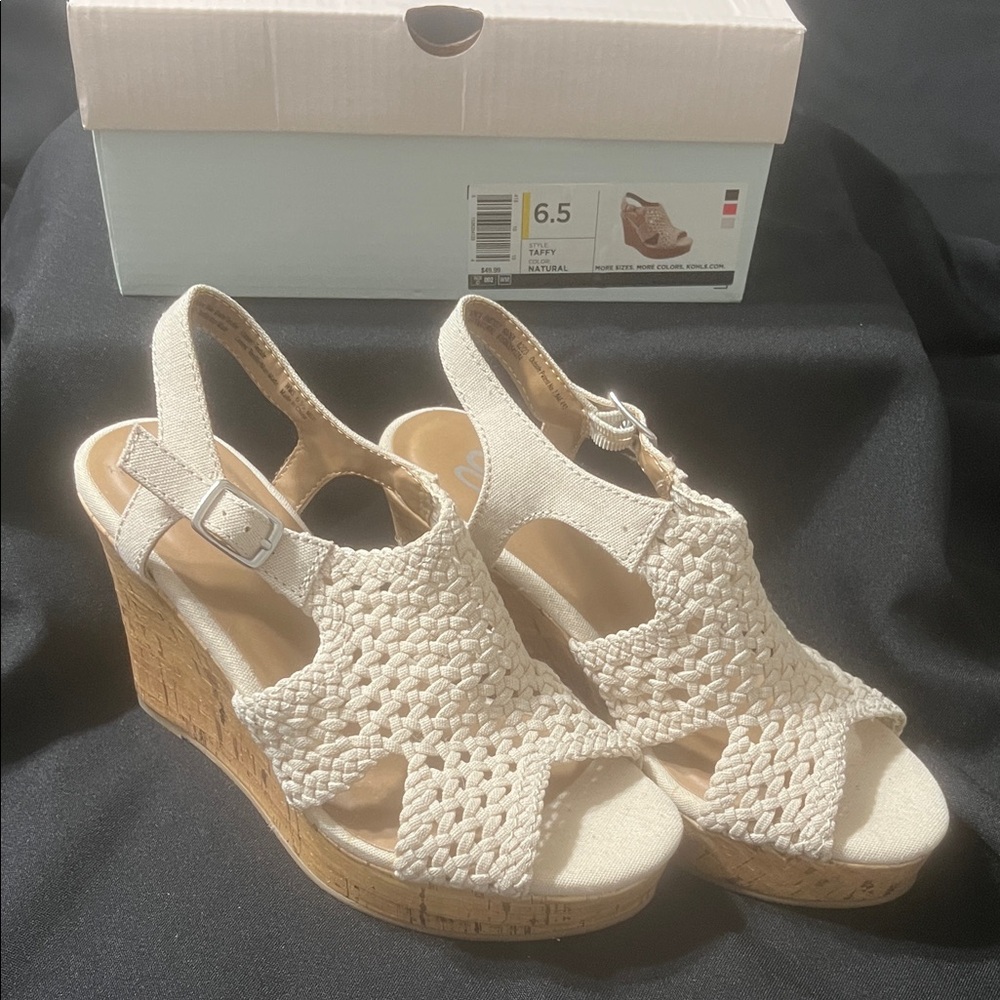 SO Beige Crochet Wedge Sandals